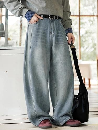 Baggy Hip Hop Jeans for Men Wide Leg Skater Denim Pants Casual Loose Fit Long Trousers thumbnail 4