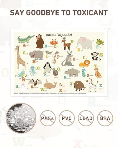 Babebay Disposable Stick-on Placemats 40 Pack for Baby & Kids & Toddler, Sticky Placemats Restaurant Table Mats 12" x 18" (Animal Alphabet) thumbnail 3