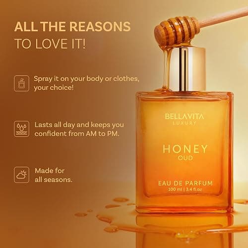 BellaVita Luxury Honey Oud Eau de Parfum (3.4 fl. oz.) | Patchouli, Vanilla, Bergamot, Floral & Spicy + Made with Clean & Vegan Essentials Oils + Cruelty Free | Long-Lasting Unisex Fragrance thumbnail 5