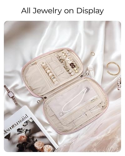 BAGSMART Travel Jewelry Case Jewelry Organizers and Storage Earings Holder Organizer for Women Necklace Holder Jewelry Rolls for Necklaces, Earrings, Bracelets-Pink thumbnail 6