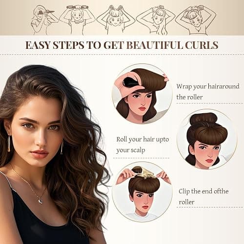 3-Piece Segmented Heatless Hair Curler Set, 1.2" Soft Velvet No Heat Curls Overnight Blowout Rods to Sleep In, DIY Silk Scarf Curling Headband for Long Hair & Medium Hair, Travel Bag Included-Black thumbnail 2