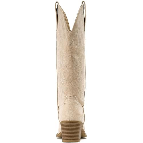 IUV Suede Cowboy Boots For Women Chunky Heel Pointed Toe Cowgirl Boots thumbnail 6