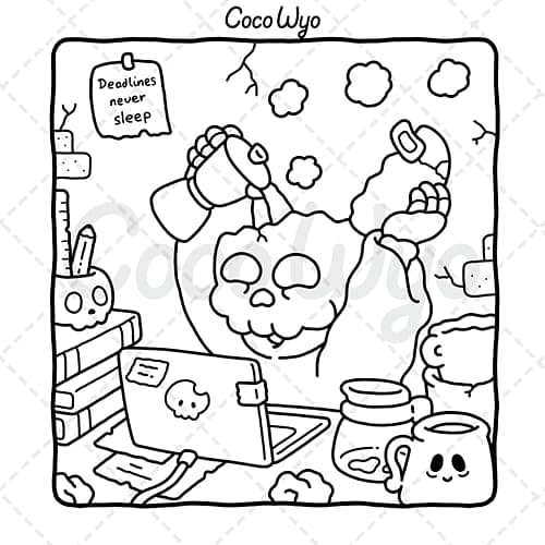Spooky Cutie: Vol. 2 Coloring Book for Adults and Teens Featuring Lovely Creepy Creatures in Cozy Moments for Relaxation thumbnail 8