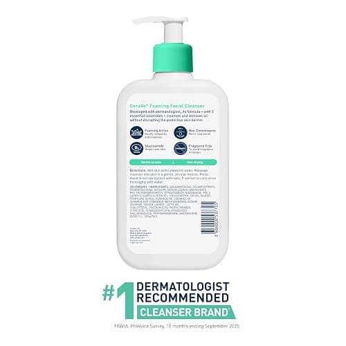 CeraVe Foaming Facial Cleanser, Daily Face Wash for Oily Skin, Hyaluronic Acid + Ceramides + Niacinamide, Fragrance Free, Non-Drying Oil Control Face Wash, 16 Fluid Ounces thumbnail 7