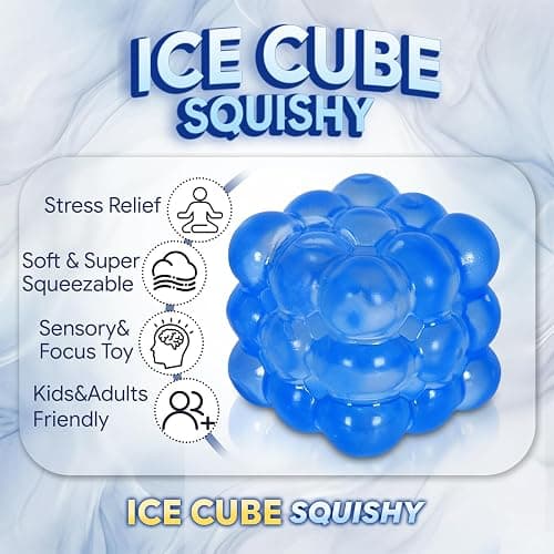 Djyxoglyn Squishy Cube Stress Toy – 1.77 in / 4.5 cm Smooth Squeeze Cube Fidget Toy for Kids & Adults, Sensory Stress Relief Toy for Focus, Soft Handheld Desk Fidget (Blue) thumbnail 2