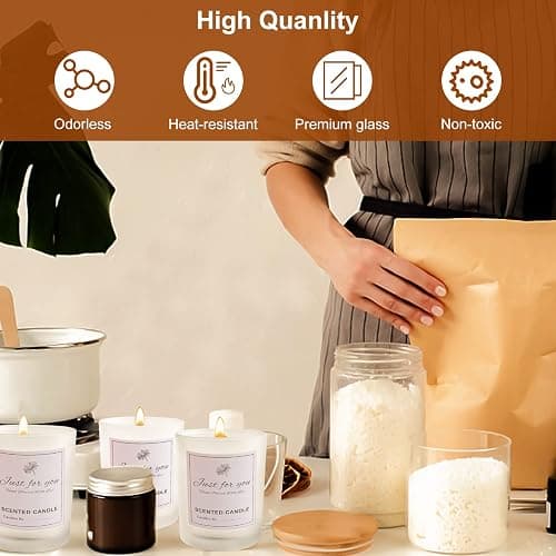 CONNOO 15 Pack 7 OZ Frosted Empty Candle Jars with Bamboo Lids and Sticky Labels for Making Candles - Thick Glass Candle Jars in Bulk with Lids. Dishwasher Safe. thumbnail 6