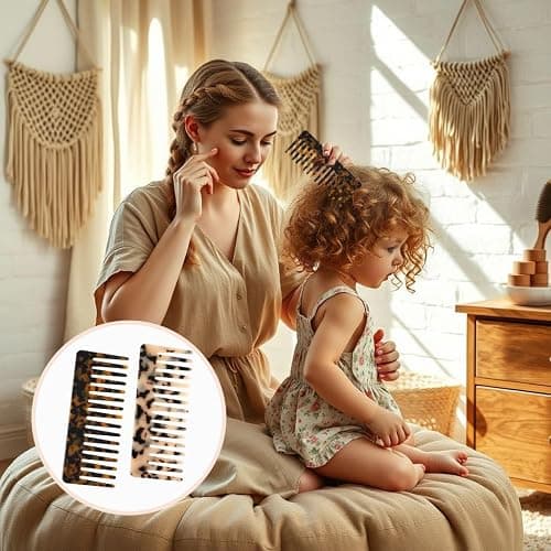 Large Hair Detangling Comb - Wide Tooth Comb Cellulose Detangler Combs for Women Thick Curly Wavy Wet Dry Hair 2 Pack (Tortoise Shell, Ivory) thumbnail 4