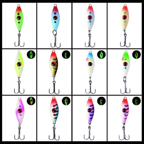 BASSDASH Ice Fishing Lure Kit Glowing Paint Jigs for Winter Ice Jigging Crappie Sunfish Perch Walleye Pike with Tackle Box thumbnail 3