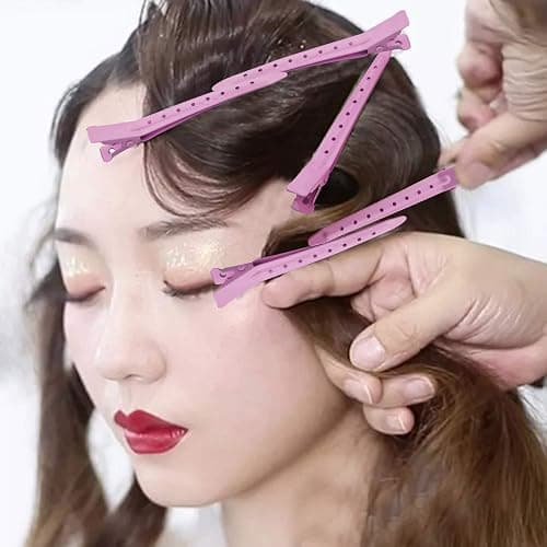 24 Packs Duck Bill Clips, Bantoye 3.35 Inches Rustproof Metal Alligator Curl Clips with Holes for Hair Styling, Hair Coloring, Pink thumbnail 6