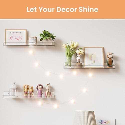 upsimples Acrylic Shelves for Bathroom Storage, 15" Floating Shelves Wall Organizer for Perfume, Make up, Skincare, Kids Bookshelf for Bedroom, Nursery, Living Room Decor, Clear, 4 Pack thumbnail 6
