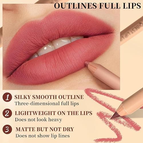 Petansy Matte Lip Liner Set,12 Colors Long Lasting Waterproof Nude Lip Liner Pencil Set,Smooth and High Pigmented Natural Lip Makeup Pencil,Matte Makeup Lipliners thumbnail 3