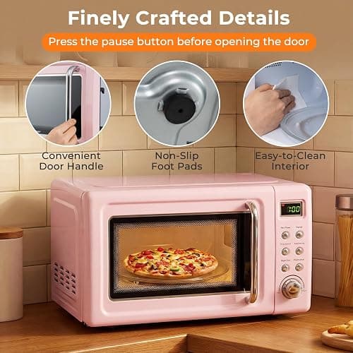 ARLIME Retro Microwave 0.7Cu.ft, 700 Watt Countertop Microwave with 5 Micro Power Defrost & Auto Cooking Function, LED Display, Child Lock, Pink Small Microwave for Kitchen, RV, Dorm thumbnail 9