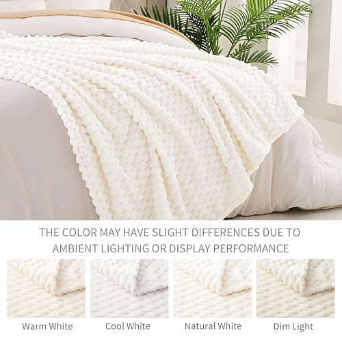 Exclusivo Mezcla Queen Size Soft Fleece Blanket, 90x90 Inches Stylish Jacquard Velvet Blanket for Bed, Fuzzy Cozy Lightweight for All Season, Ivory thumbnail 6
