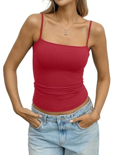 Eachyes Womens Adjustable Spaghetti Strap Tank Tops Fitted Camisole Shirts | Square Neck, Backless, Fitted, Sleeveless, Thin Strap, Cami Top, Undershirt, Basic, Cute Summer, Y2k, Casual, Going Out, Work thumbnail 3