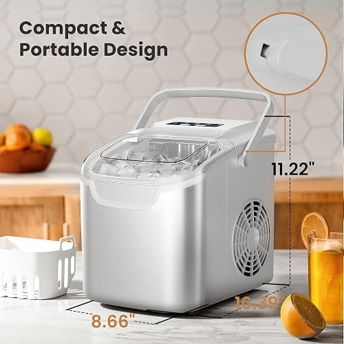 Crzoe Ice Makers Countertop with Handle, 2 Sizes of Ice, 8 Bullet Ice Cubes in 6 Mins, 26Lbs/24H, Portable Ice Maker with Self-Cleaning, Ice Machine for Home&Kitchen&Office&Party thumbnail 6
