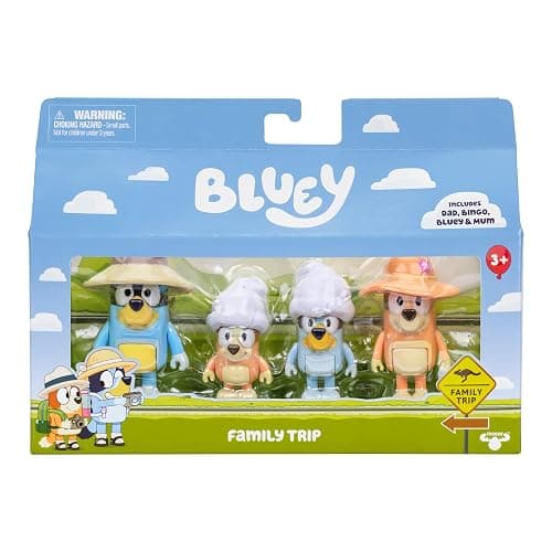 Bluey Figure 4-Packs, Family Trip, 2.5 Inch Poseable, Bingo, Bandit and Chilli, with Accessories, Kids Can Recreate Their Favorite Moments - 5 - Family Trip thumbnail 3