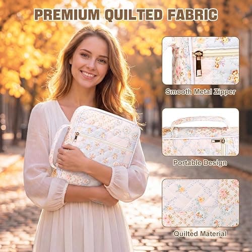 KOUDGY Bible Cover Case for Women Large Quilted Bible Carrying Bag with Handles Bible Study Supplies & Accessories Christian Gifts for Women(Spliced Flower, M) thumbnail 7