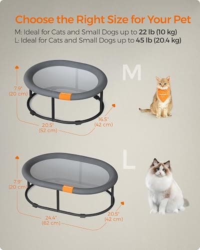 Feandrea Pet Bed, Cat Hammock, Elevated Cat Bed for Multiple Cats, with Removable Washable Mesh, for Pets up to 28 lb, Oval, Gray UPCB002G01 thumbnail 5