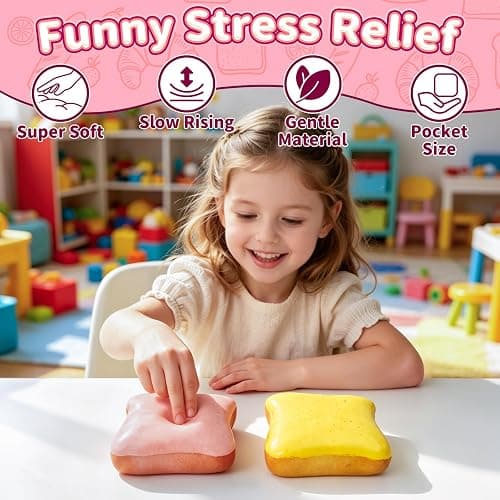 Bread Squishy Toy, Slow Rising Squishy Toys, Cute Food Fidget Toy, Sensory Squeeze Toy for Kids and Adults, Fun Desk Toy & Party Favor Gift (Pink) thumbnail 4