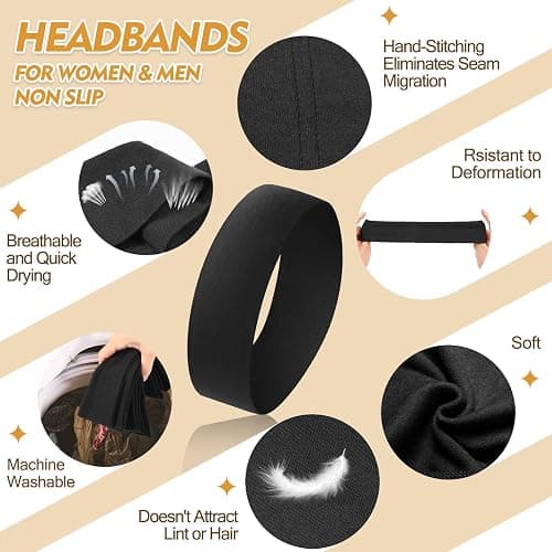 Headbands for Women and Men - 8 Pcs Black White Headband Hair Bands Accessory Stretchy Soft Fabric Sweat Head band for Workout Sport Stocking Stuffers for Men Women Husband Wife Friend Christmas Gifts thumbnail 3