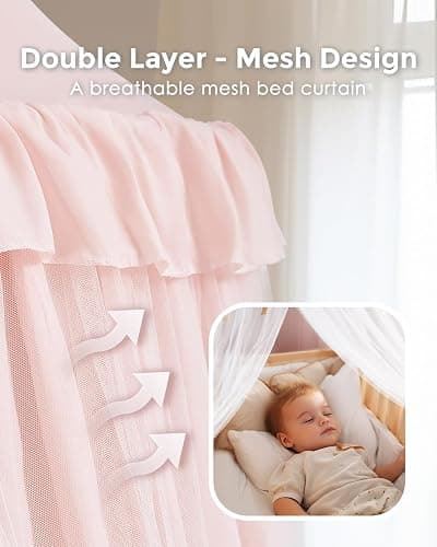 Bed Canopy with Star Lights, Double Layer Canopy for Bed, Princess Play Tent for Girls Room, Breathable Canopy Bed Curtain for Children Reading Nook, Machine Washable Canopy, 25.6''x106'', Pink thumbnail 2