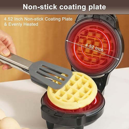 UVFAST Mini Waffles Maker with 8 Removable Plates, 4 in 1 Small Waffle Maker Mini- Waffle, Heart Waffle, Pancake, Donut, 4.5" Non Stick Waffle Iron for Kids and Families, Black thumbnail 2