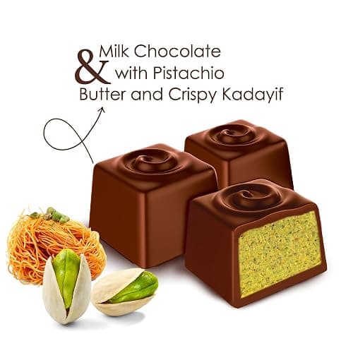 Fiorella Dubai Style Milk Chocolate Pistachio Squares, Filled Chocolate With Pistachio Butter & Crispy Kadayif, Individually Wrapped Chocolate Pieces, 24 Count Box thumbnail 4