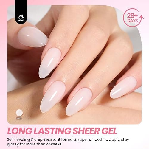 Beetles Jelly Gel Nail Polish Set - Ballet Dress Gel Polish, 6 Colors Milky Pink Nude Pink Sheer Gel Nail Kit Transparent Effect Soak Off UV DIY Manicure French Nail Art Gifts for Women thumbnail 3