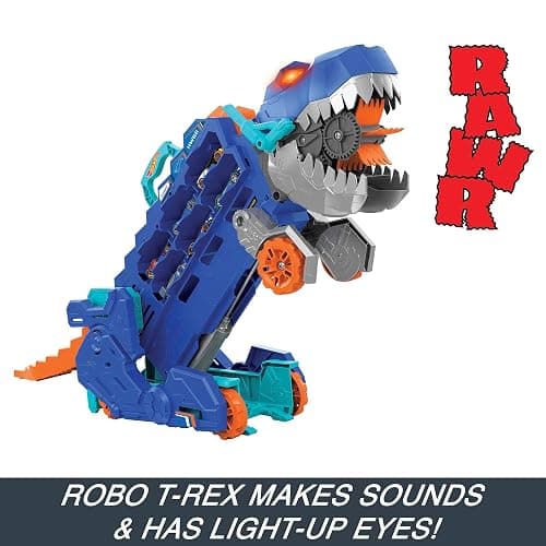 Hot Wheels City Toy Car Track Set, Ultimate T-Rex Transporter, Hauler Transforms into Stomping Dino with Race Track, from Netflix Series “Let’s Race” thumbnail 5