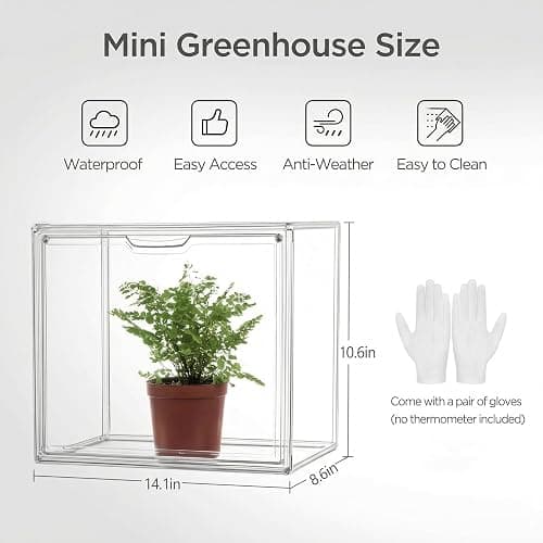 HBlife Mini Greenhouse for Indoor, Clear Stackable Green House with Magnetic Waterproof Door for Small Plants Nursery Germination, Tabletop Portable Greenhouse, 14.1x8.6x10.6 Inch (1 Pack) thumbnail 3