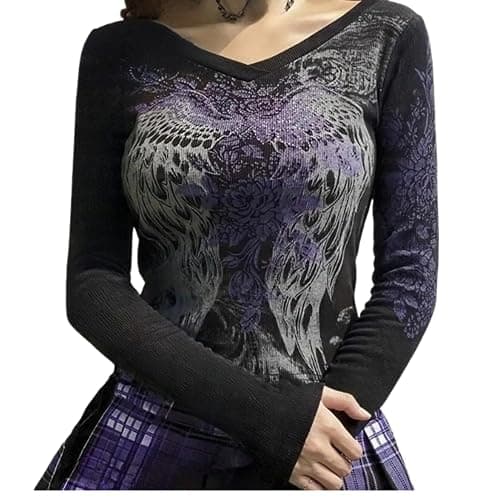 Grunge Shirts Emo Clothe Teen Girls Vintage Graphic Tee Y2k 2000s Goth Top Women Mcbling Long Sleeve Streetwear - Image 1
