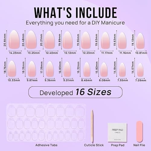 Almond Press On Nails Medium - BTArtbox Soft Gel Ombre Fake Nails with Nail Glue, Semi-Transparent Reusable Glue On Nails in 16 Sizes - 32PCS Stick On Nails Kit, Vanilla Cream Almond thumbnail 5