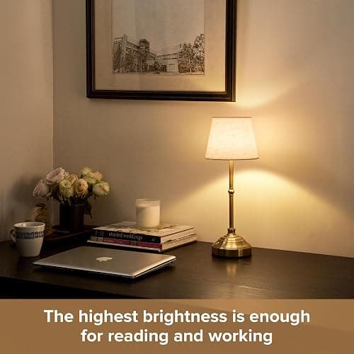 keysays 2 Pack Cordless Table Lamp, Rechargeable Desk Lamp with Fabric Shade, Battery Operated 3 Color Stepless Dimming, Small Touch Bedside Lamp Home Decor for Dining, Counter(Brushed Gold) thumbnail 7