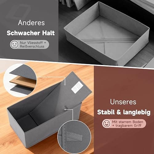 Sekey Schubladen Organizer, Schubladenbox für Malm Kommode, Stoff-Aufbewahrungsbox als Ordnungssystem für Kleidung, Unterwäsche und Socken – 12er Set, Faltbar, Dunkelgrau thumbnail 7