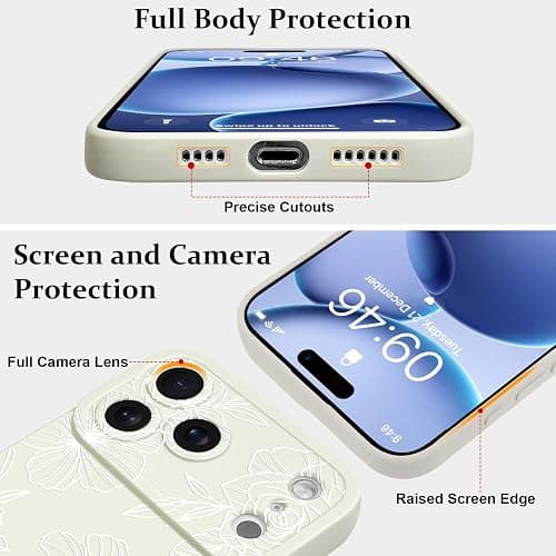 LSL Case for iPhone 17 Pro White Floral Flower Pattern Print Design Soft TPU Full Camera Lens Anti-Drop Anti-Scratch Shockproof Protective Slim Cover for Women Girls thumbnail 3