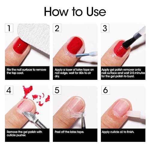 Gellen Gel Polish Remover Kit - Gel Nail Polish Remover with Latex Tape Peel Off Liquid and Manicure Tools, Quick & Easy Gel Polish Remover in 2-5 minutes, No Damage to Nails thumbnail 7