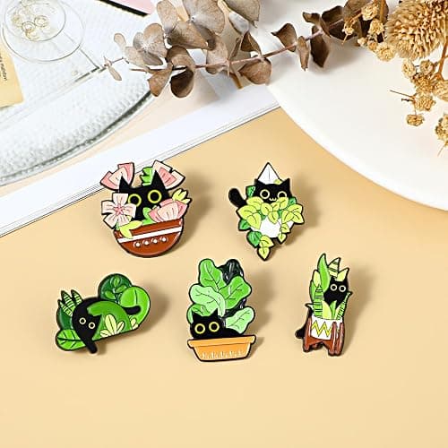 Mabor 5Pcs Funny Animal Enamel Brooch Pins Badges, Cat Enamel Pins Set Cartoon Lapel Badges for Women Girl Cute Black Cat Pins for Bags Clothing thumbnail 5