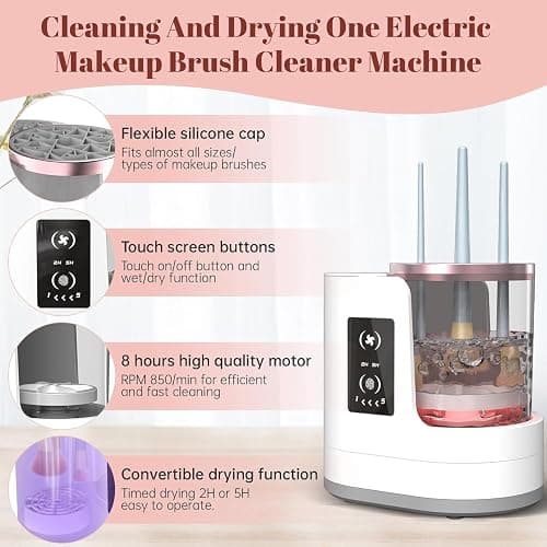Electric Makeup Brush Cleaner Machine With Makeup Brush Dryer-Holder-Portable Automatic USB Cosmetic Brushes Cleaner Tool for All Size Beauty Makeup Brush Set,Eyeshadow, Blush Brush (white) thumbnail 2