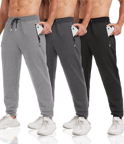 lomsoe 3 Pack Sweatpants for Men Tapered Mens Joggers Pants with Zip Pockets Slim Fit Running Gym Sweat Pants Gifts for Men - Image 1