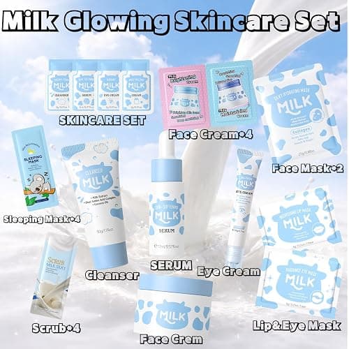 Milk Skin Care Sets & Kits - Milk Beauty Gift Sets for Teenage Girls - Teenage Girls Gifts - Facial Kits for Women - Travel Skincare Set Daily Face Care - Deep Hydrating Smoothing 28PCS (Milk-28PCS) thumbnail 2