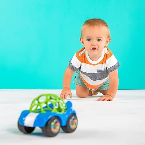 Bright Starts Oball Easy Grasp Rattle & Roll Toy Sports Car BPA-Free Infant Crawling Toy, 1 Pack, Age 3 Months and up, Blue/Green thumbnail 6