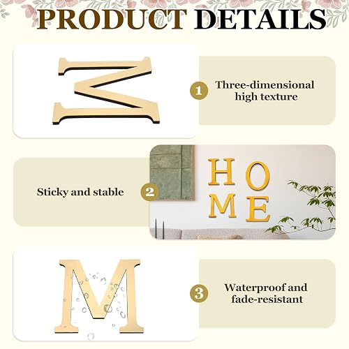 PATIKIL 7.87 Inch 3D Acrylic Alphabet Mirror Wall Stickers Letter m Self-Adhesive Home Decor Letter Sign Art Sticker Decal for DIY Home Decoration Light Gold thumbnail 4