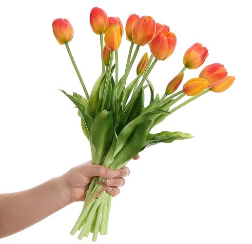 15 Pcs Orange tulips artificial flowers faux tulips real touch Latex | Fake Flower Bouquet for Wedding Dining Table Living Room Home Décor Centerpiece Arrangements - Image 1