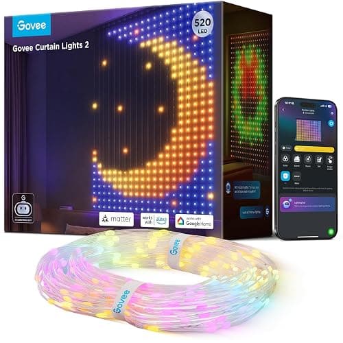 Govee Curtain Lights 2, 520 LEDs, Smart LED Curtain Light with DIY GIF AIGC, Non-Splicable, RGBIC Color Changing Holiday Lights for Indoor Outdoor Bedroom Window Decor, IP65 Waterproof, 4.9×6.6ft - Image 1