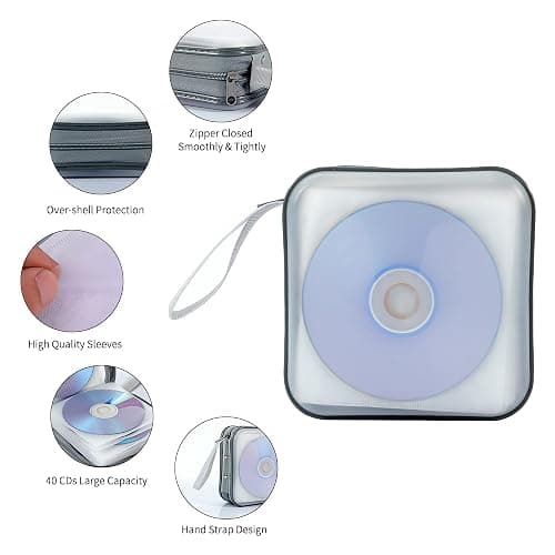 Penxina CD Case, 40 Capacity CD DVD Case Wallet Holder Portable Disc VCD Heavy Duty Binder Storage Organizer (White) thumbnail 3