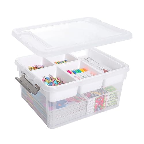 Citylife 17 QT Plastic Storage Box with Removable Tray Craft Organizers and Storage Clear Storage Container for Organizing Bead, Tool, Sewing, Playdoh - 17 Qt- 1 Pack