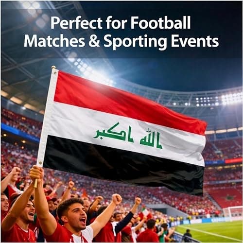 Iraq Flag 5ft x 3ft with Brass Eyelets – Polyester Iraqi Flag Banner for FIFA World Cup Football Matches, Fan Zones, Home & Garden Display thumbnail 5