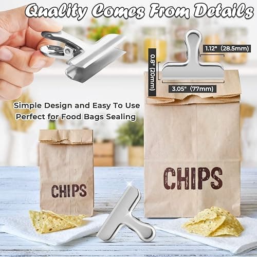Chip Clips, 6 Pack Bag Clips, Food Clip, Stainless Steel Bags Clip for Food, Office Kitchen Home Usage Storage thumbnail 3