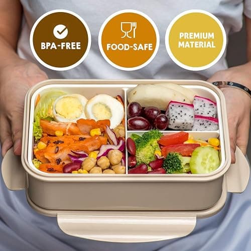 LOVINA Bento Box for Adults and Kids - 1400ML Portable, Lightweight, Easy to Carry Meal Holder with Spoon & Fork, Durable, Leak-Proof, BPA-Free and Food-Safe Materials thumbnail 4