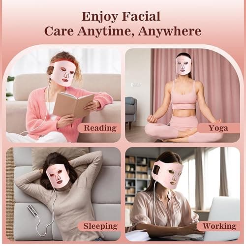 INTEO Red Light Therapy for Face, 3 Modes Portable Led Face Mask Light Therapy with Remote, Infrared Light Mask with Timing Function, Led Light Therapy At Home, Pink thumbnail 8